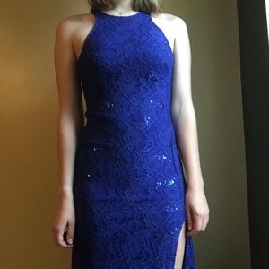 Blue Lace Prom Dress